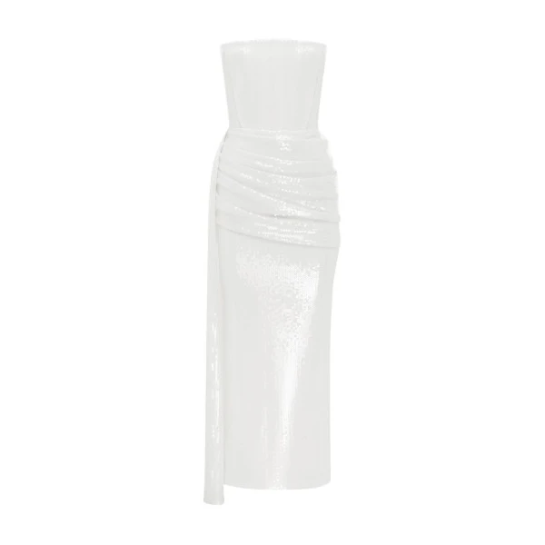 Alex Perry Strapless Drape Dress in Sequin, White