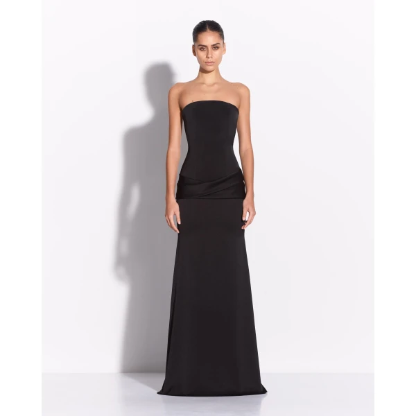 Alex Perry Strapless Drape Gown in Satin Crepe, Black, view 2