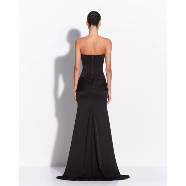 Alex Perry Strapless Drape Gown in Satin Crepe, Black, view 3