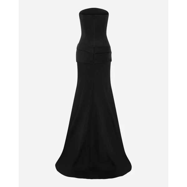 Alex Perry Strapless Drape Gown in Satin Crepe, Black, view 4