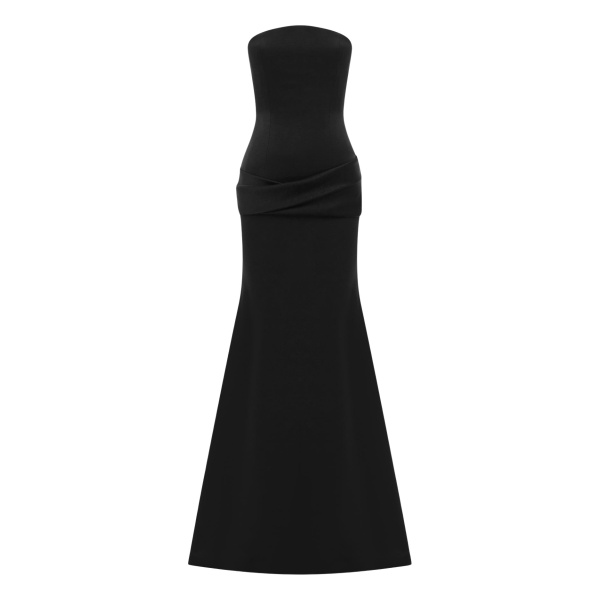 Alex Perry Strapless Drape Gown in Satin Crepe, Black