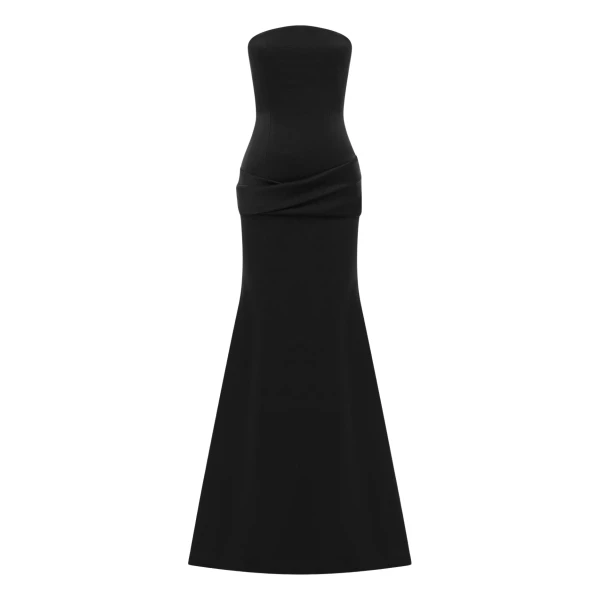 Alex Perry Strapless Drape Gown in Satin Crepe, Black