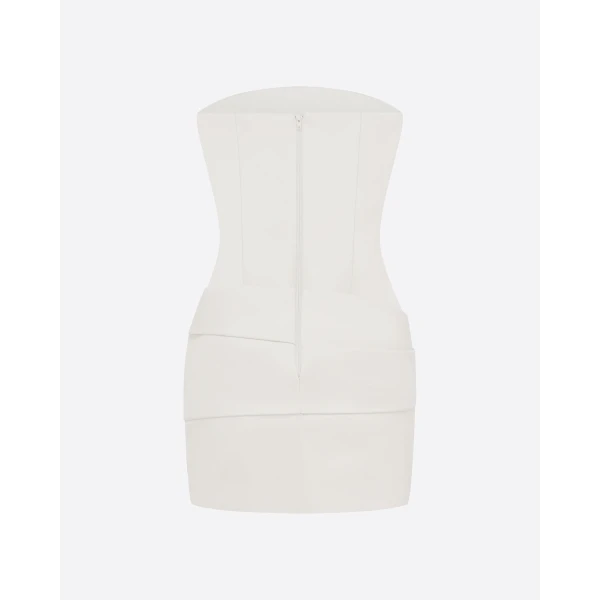 Alex Perry Strapless Drape Mini Dress in Leather, White, view 5