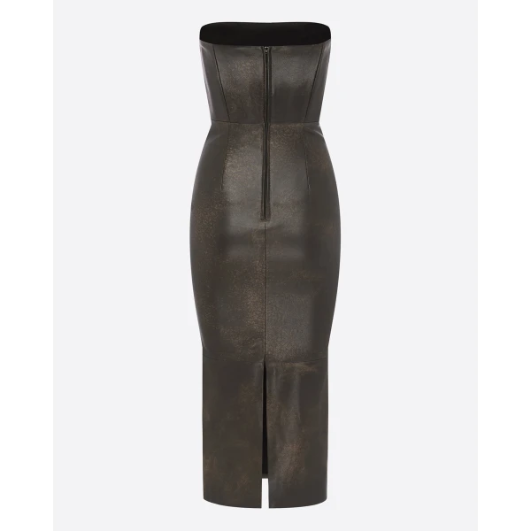 Alex Perry Strapless Dress in Leather, Dark Brown, view 4