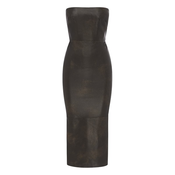 Alex Perry Strapless Dress in Leather, Dark Brown