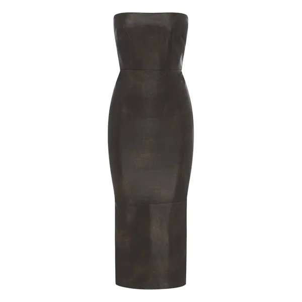 Alex Perry Strapless Dress in Leather, Dark Brown