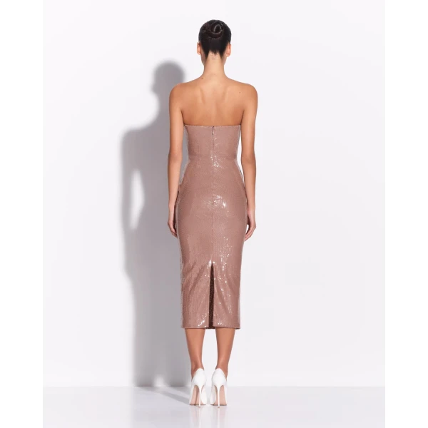 Alex Perry Strapless Dress in Sequin Stretch Mesh, Mocha, view 3