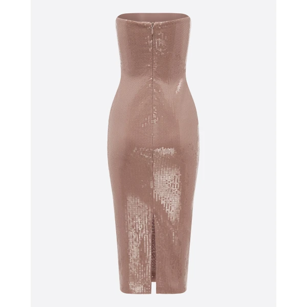 Alex Perry Strapless Dress in Sequin Stretch Mesh, Mocha, view 4