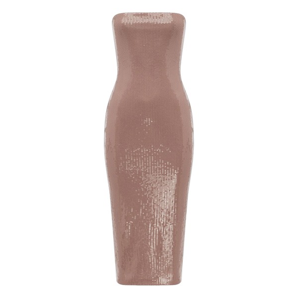 Alex Perry Strapless Dress in Sequin Stretch Mesh, Mocha