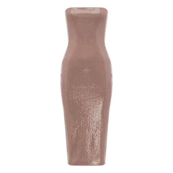Alex Perry Strapless Dress in Sequin Stretch Mesh, Mocha