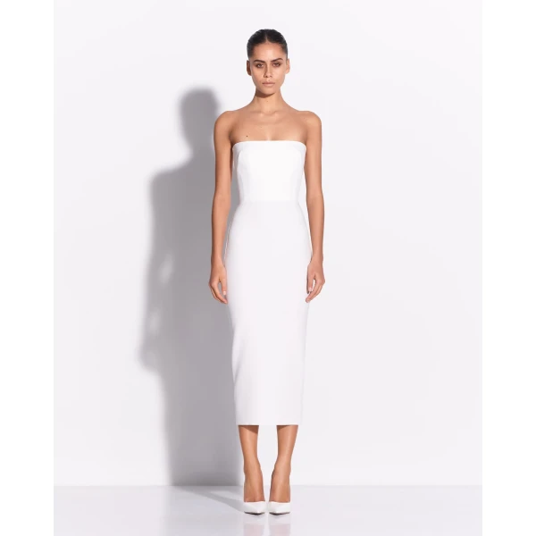 Alex Perry Strapless Dress in Stretch Crepe, White, view 2