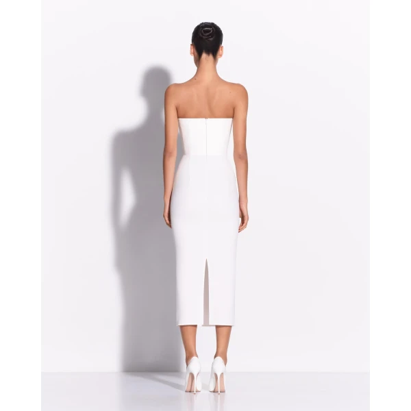Alex Perry Strapless Dress in Stretch Crepe, White, view 3