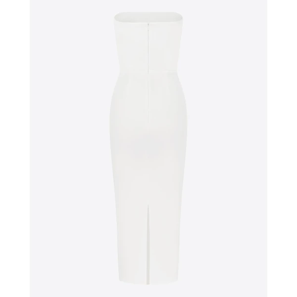Alex Perry Strapless Dress in Stretch Crepe, White, view 4