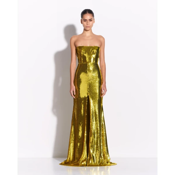 Alex Perry Strapless Gown in Sequin, Citron, view 2