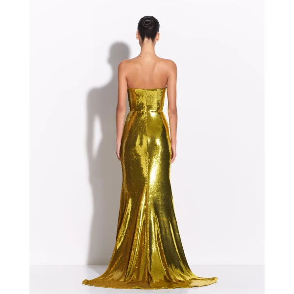 Alex Perry Strapless Gown in Sequin, Citron, view 3