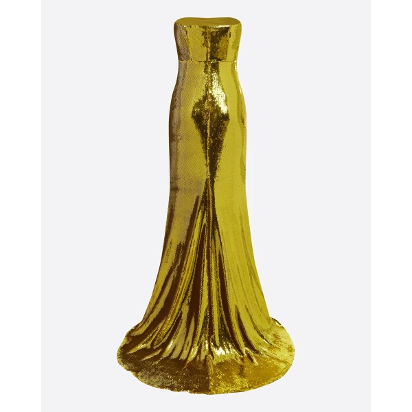Alex Perry Strapless Gown in Sequin, Citron, view 4