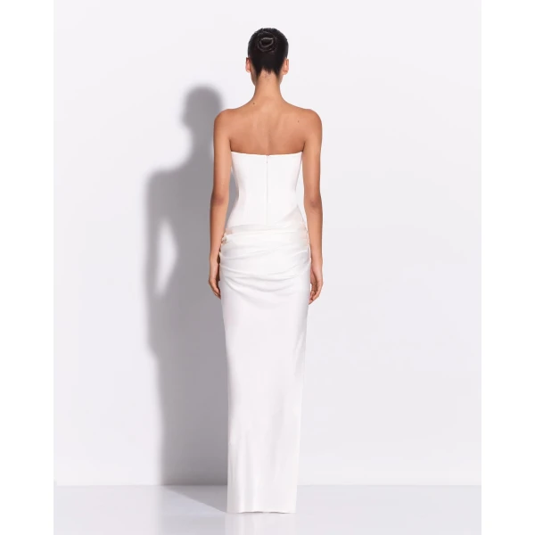 Alex Perry Strapless Longline Draped Column in Satin Crepe, White Dress, view 3