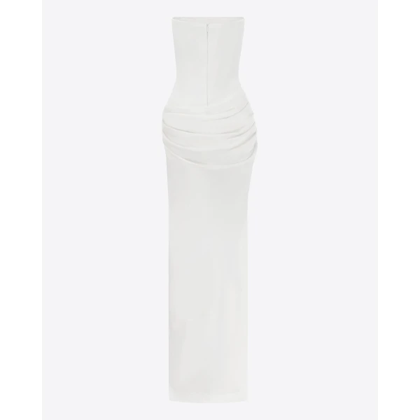 Alex Perry Strapless Longline Draped Column in Satin Crepe, White Dress, view 4