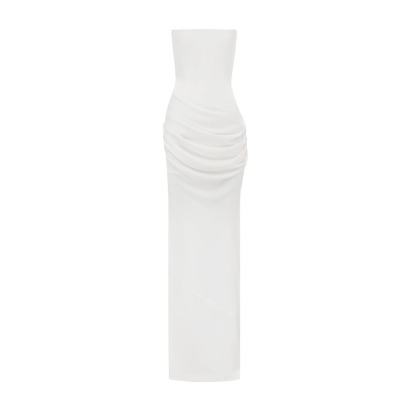Alex Perry Strapless Longline Draped Column in Satin Crepe, White Dress