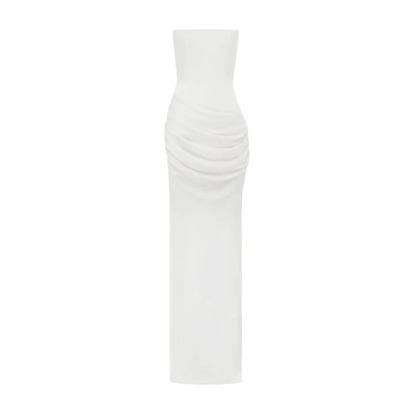 Alex Perry Strapless Longline Draped Column in Satin Crepe, White Dress