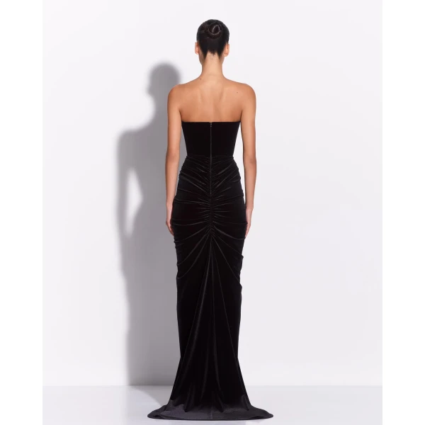 Alex Perry Strapless Ruched Gown in Velvet, Black, view 3