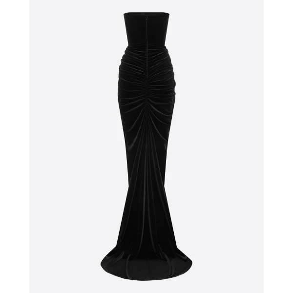 Alex Perry Strapless Ruched Gown in Velvet, Black, view 4