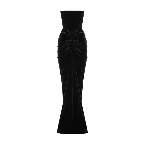 Alex Perry Strapless Ruched Gown in Velvet, Black