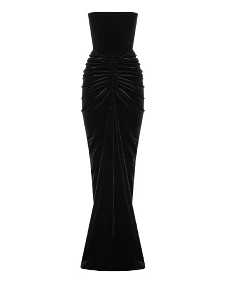 Alex-Perry-Strapless-Ruched-Gown-in-Velvet-Black28137_nobg Alex Perry Strapless Ruched Gown in Velvet, Black