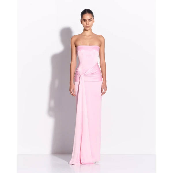 Alex Perry Strapless Sash Drape Column in Satin Crepe, Peony Dress, view 2