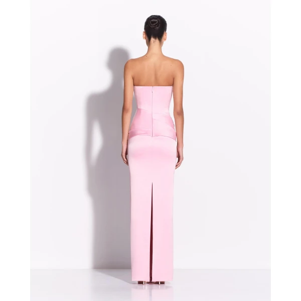 Alex Perry Strapless Sash Drape Column in Satin Crepe, Peony Dress, view 3