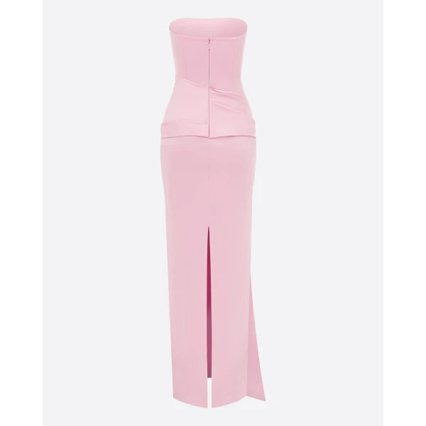 Alex Perry Strapless Sash Drape Column in Satin Crepe, Peony Dress, view 4