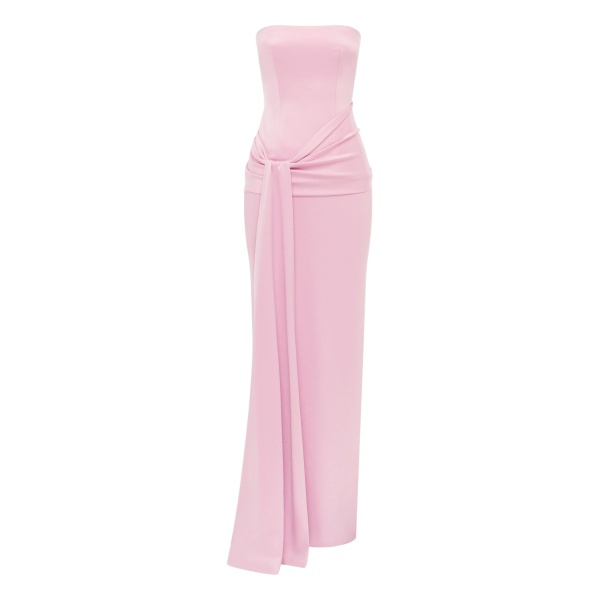 Alex Perry Strapless Sash Drape Column in Satin Crepe, Peony Dress
