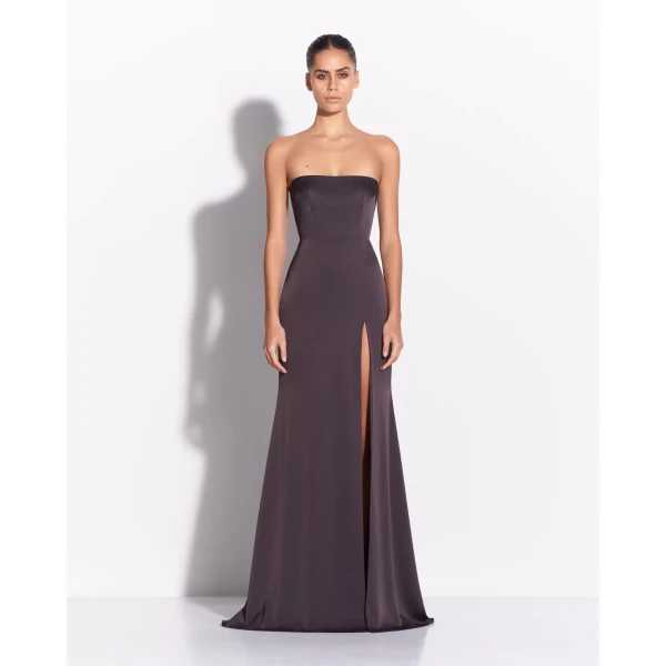 Alex Perry Strapless Split Gown in Satin Crepe, Fig, view 2