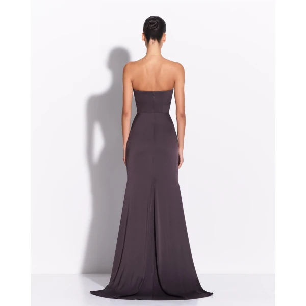 Alex Perry Strapless Split Gown in Satin Crepe, Fig, view 3