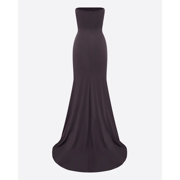 Alex Perry Strapless Split Gown in Satin Crepe, Fig, view 4