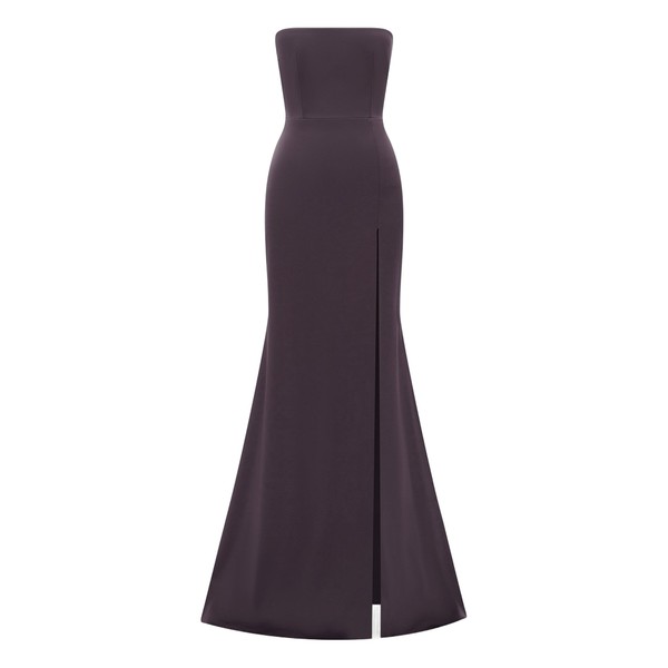 Alex Perry Strapless Split Gown in Satin Crepe, Fig
