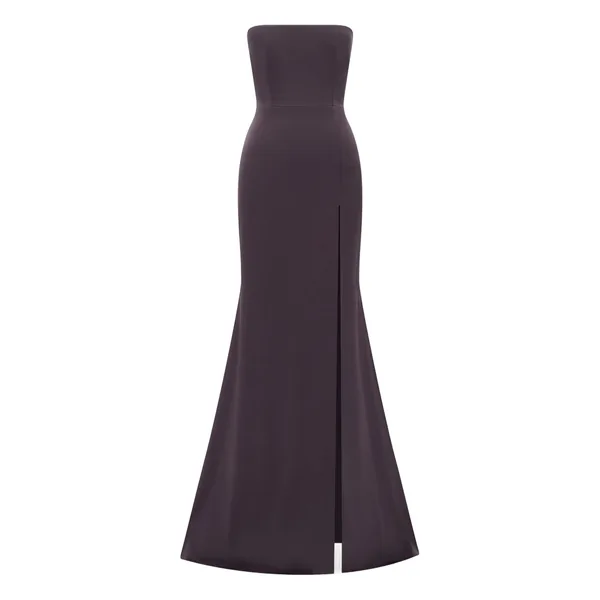 Alex Perry Strapless Split Gown in Satin Crepe, Fig