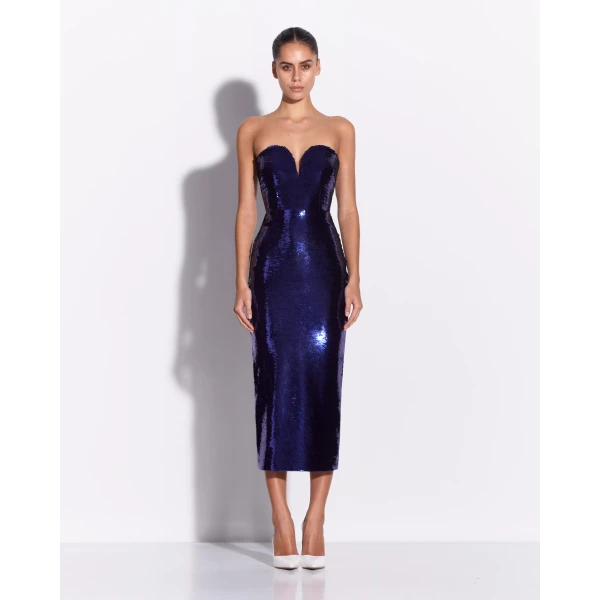 Alex Perry Strapless Sweetheart Dress in Sequin, Iris, view 3
