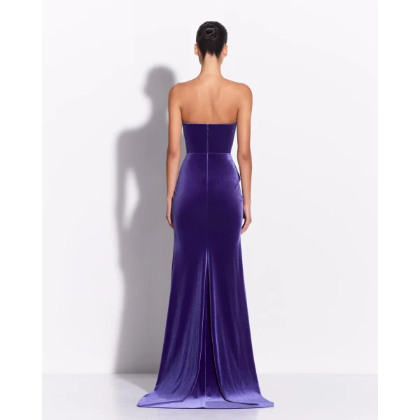 Alex Perry Strapless Sweetheart Ruched Gown in Velvet, Iris, view 3