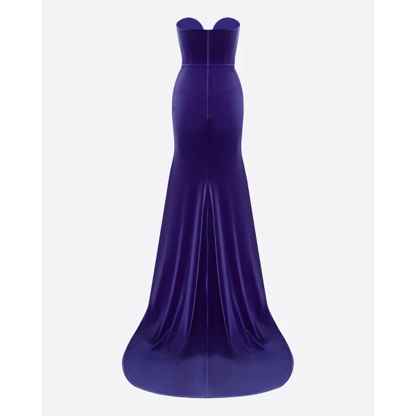 Alex Perry Strapless Sweetheart Ruched Gown in Velvet, Iris, view 4