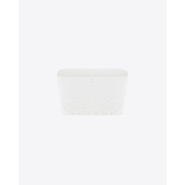 Alex Perry Strapless Top in Crystal Stretch Mesh, White, view 4