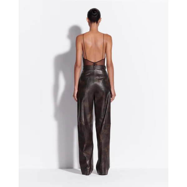 Alex Perry Tailored Trouser in Leather, Dark Brown, view 3
