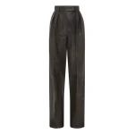 Alex Perry Tailored Trouser in Leather, Dark Brown