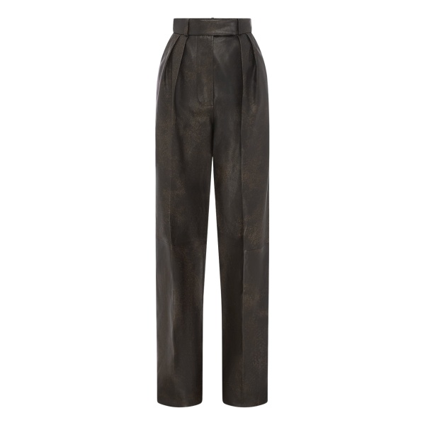 Alex Perry Tailored Trouser in Leather, Dark Brown
