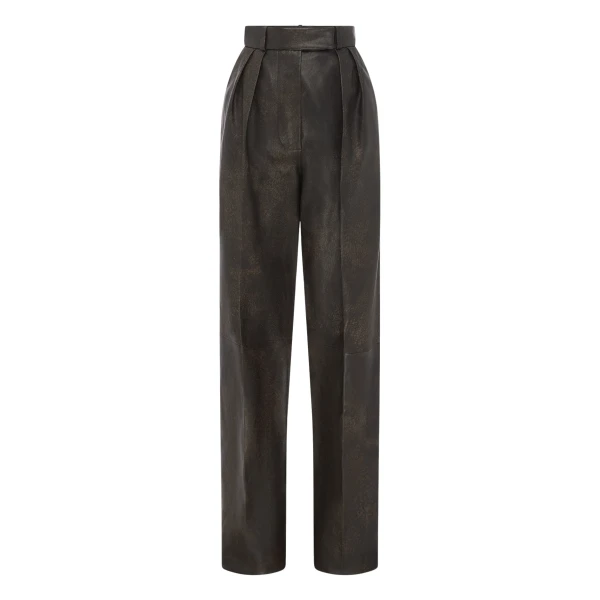 Alex Perry Tailored Trouser in Leather, Dark Brown