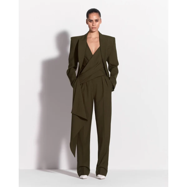 Alex Perry Tailored Trouser in Wool Suiting, Olive, view 3