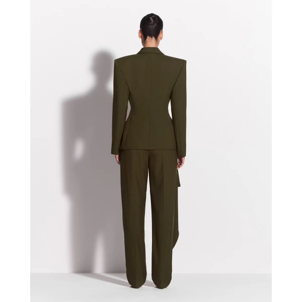 Alex Perry Tailored Trouser in Wool Suiting, Olive, view 4