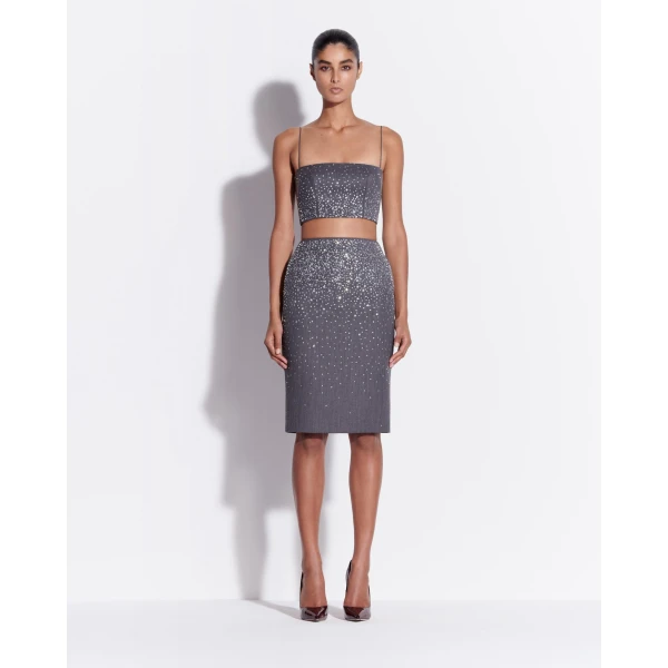 Alex Perry Top in Crystal Suiting, Slate Grey, view 2