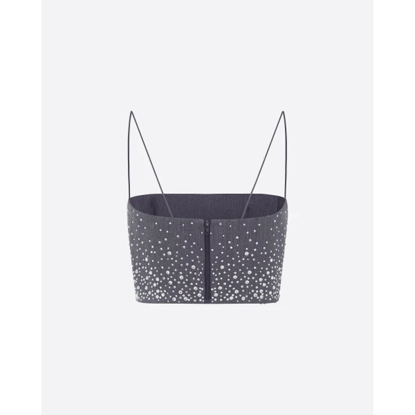 Alex Perry Top in Crystal Suiting, Slate Grey, view 4
