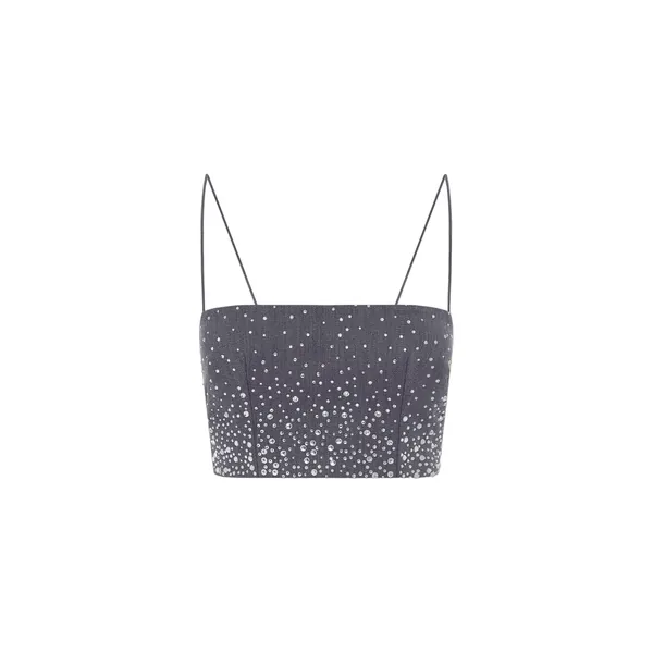Alex Perry Top in Crystal Suiting, Slate Grey